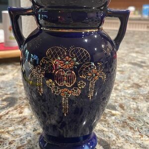 Elegant Blue and Gold Decorative Vase